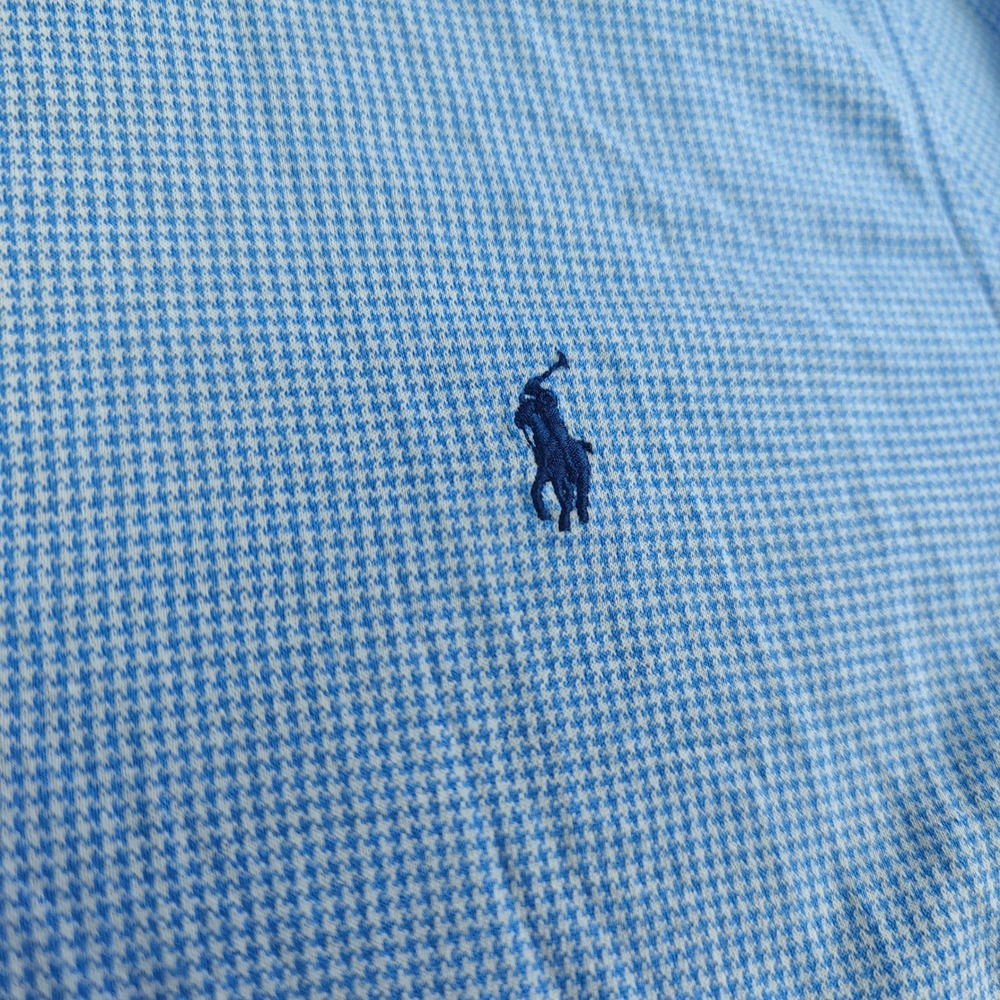 Polo Ralph Lauren Knit Houndstooth Shirt Mens XL Blue White Button Up Cotton - Picture 3 of 9